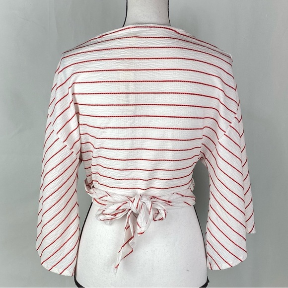 Cotton On Jude Kimono Wrap Around Crop Top Sz L White With Red Stripes - Picture 4 of 9